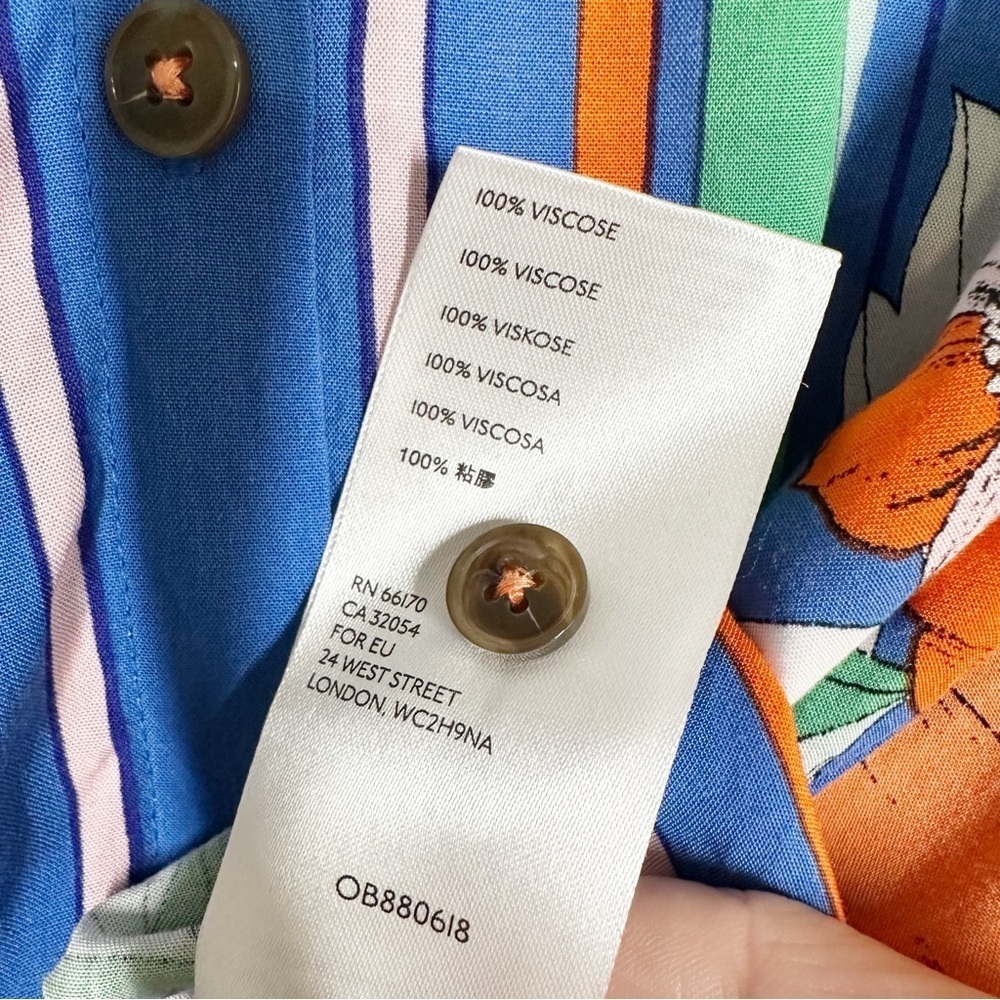 Anthropologie Maeve Floral Blue and Orange Cuffed Sleeve Blouse S - Picture 8 of 10